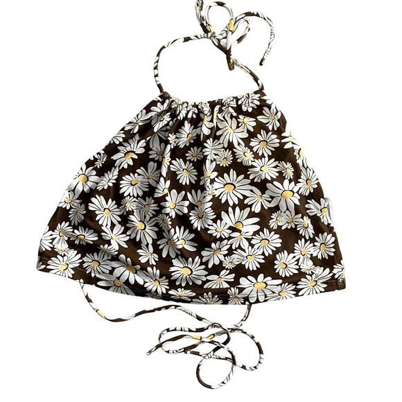 ASOS Bershka halterneck daisy crop top, brown, M - Picture 5 of 8